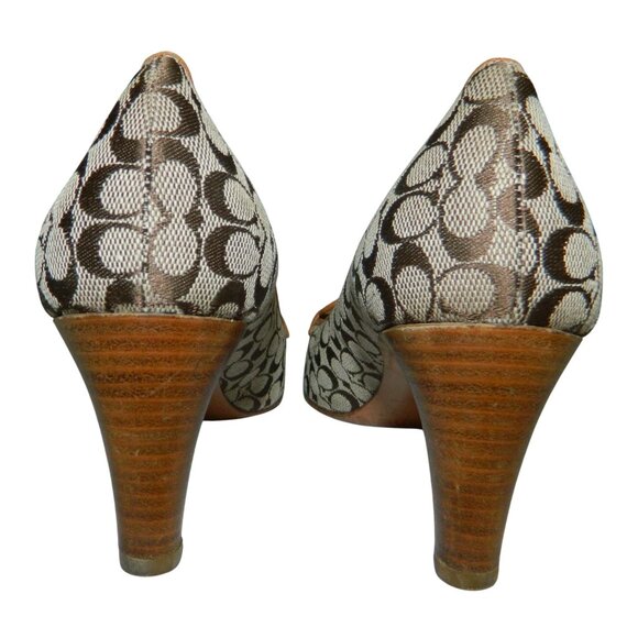 Coach Jayne 7.5 B Signature Canvas & Leather Heels In Tan/Brown Y2k Pumps  Shoes - Picture 10 of 15